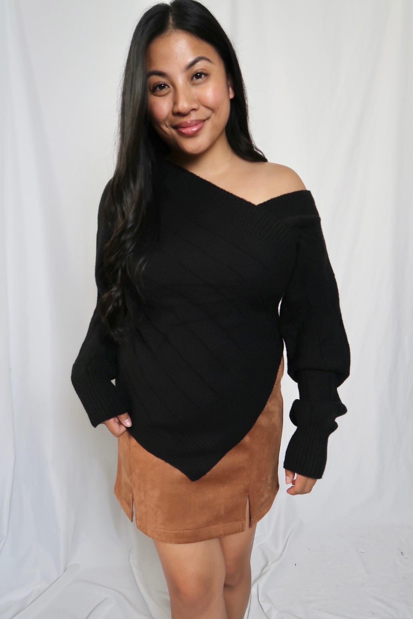 Asymmetrical Knit Sweater | Black