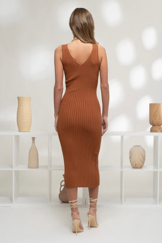 Florence Ribbed Midi Dress | Terracotta