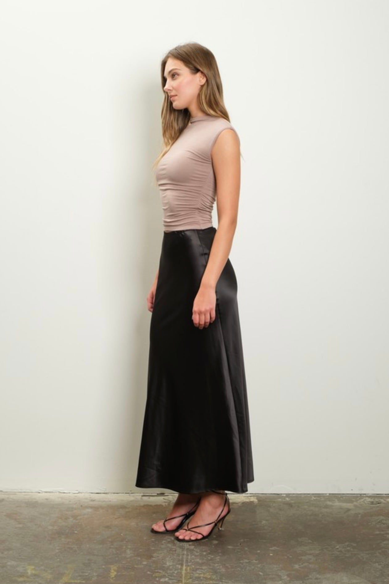 Forever Satin Midi Skirt | Black