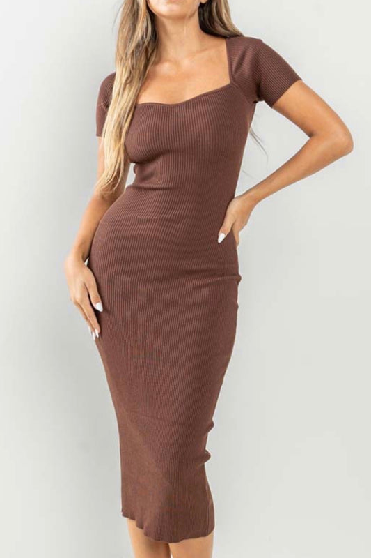 Square Bodycon Midi Dress | Brown