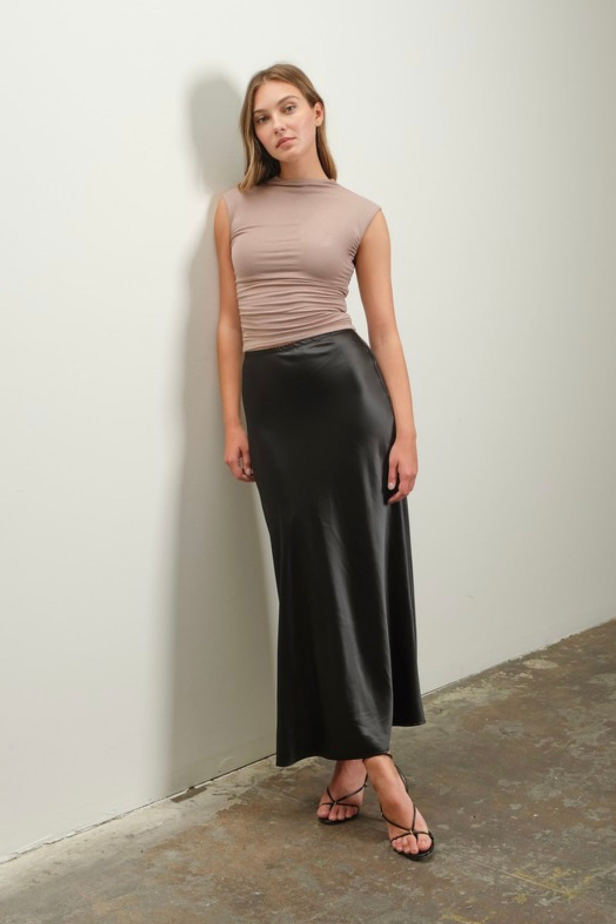 Forever Satin Midi Skirt | Black