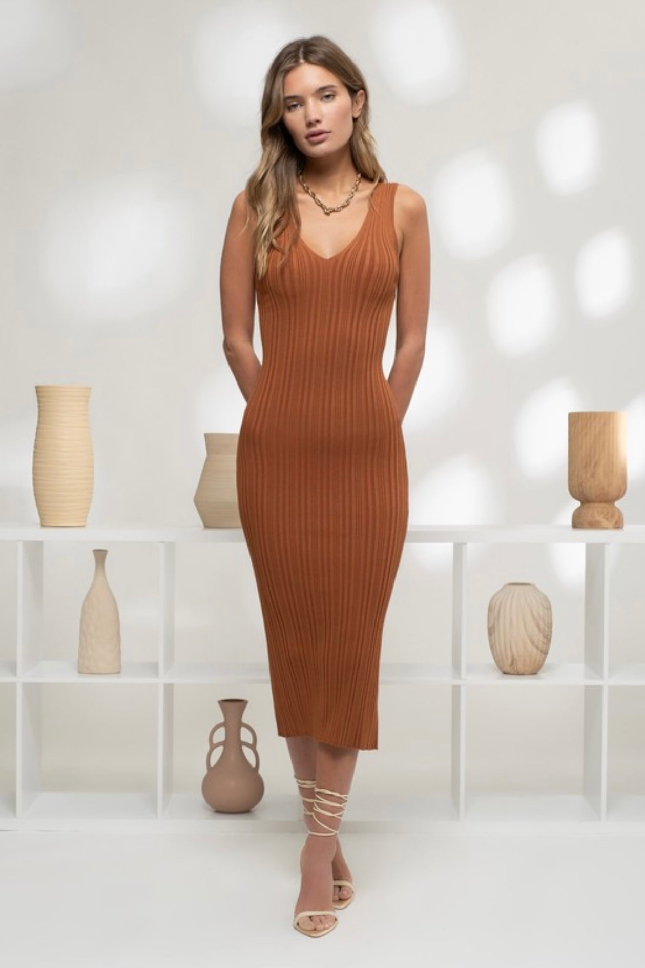 Florence Ribbed Midi Dress | Terracotta