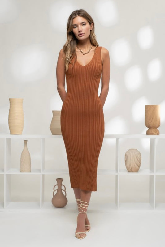 Florence Ribbed Midi Dress | Terracotta