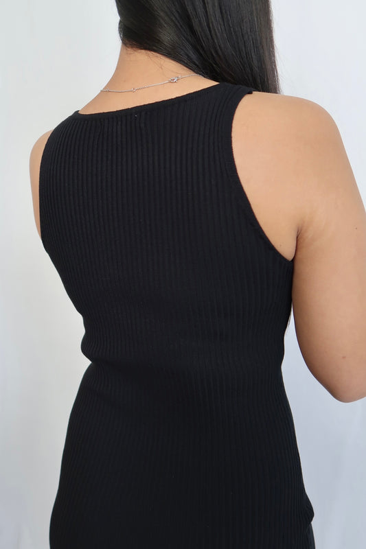 Milan Ribbed Midi Dress | Black