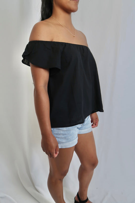 Petal Linen Top | Black