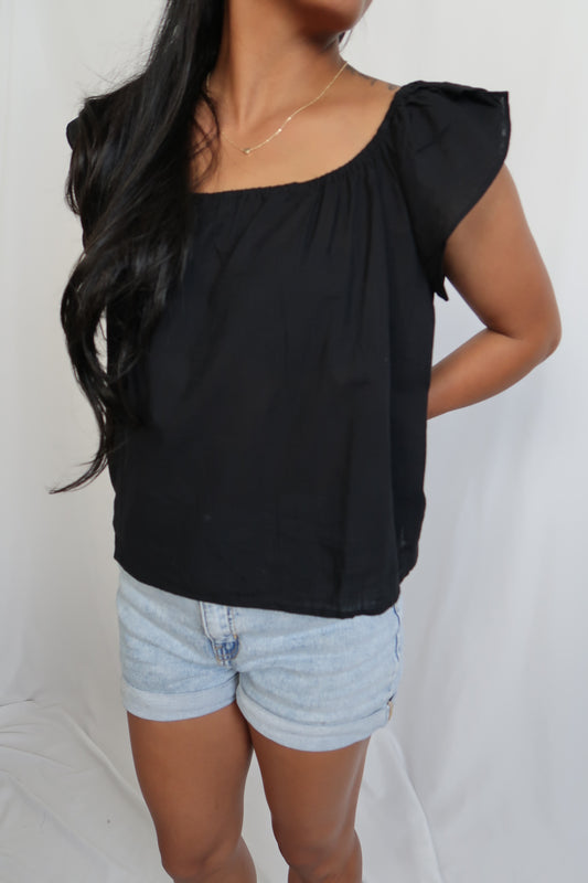 Petal Linen Top | Black